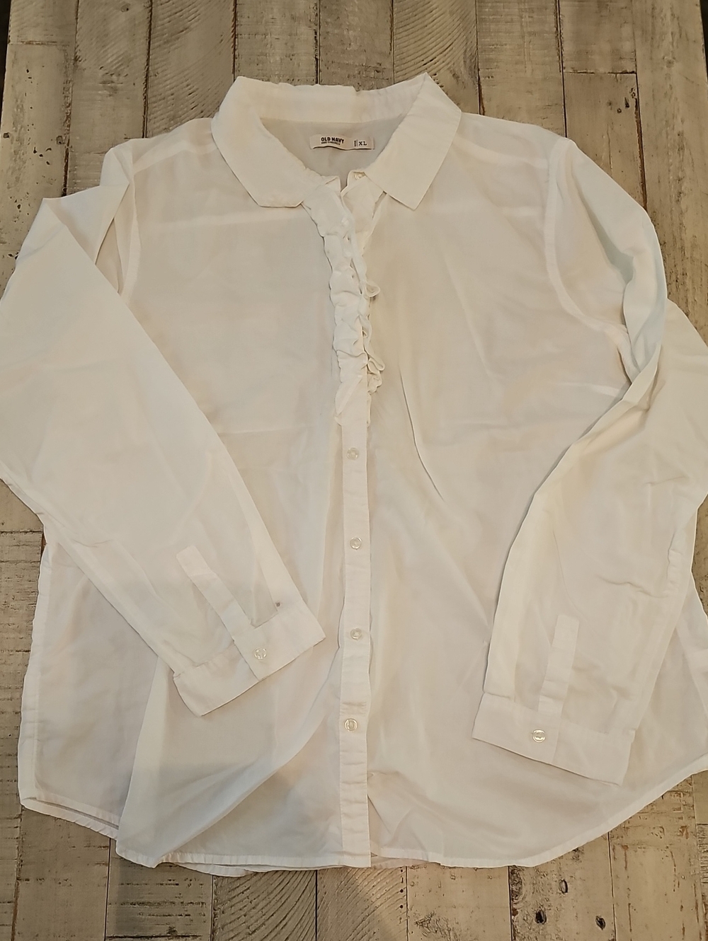 Old Navy White Ruffle-Front Button Down Blouse